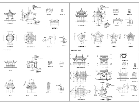  中式亭子cad施工圖 