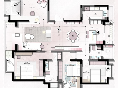  169㎡家庭书房cad平面图 