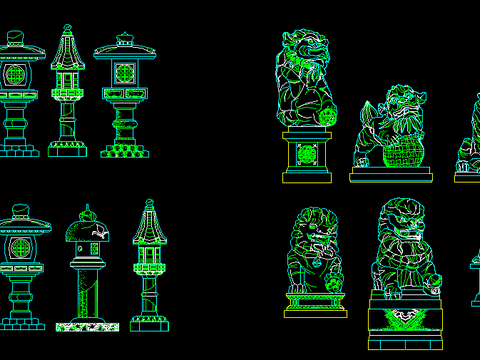  狮子雕塑经幢雕塑CAD施工图 