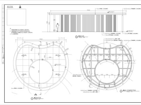  特色流线弧形钢制廊架细部CAD施工图 