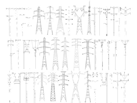  电线杆 高压电塔 高压线 电缆杆 信号塔 输电设备cad图库 