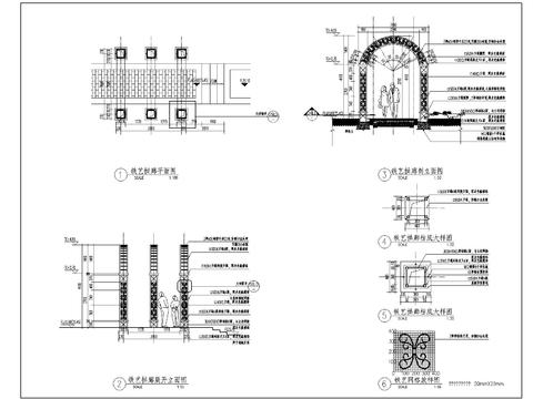 铁艺拱廊展开cad立面图 