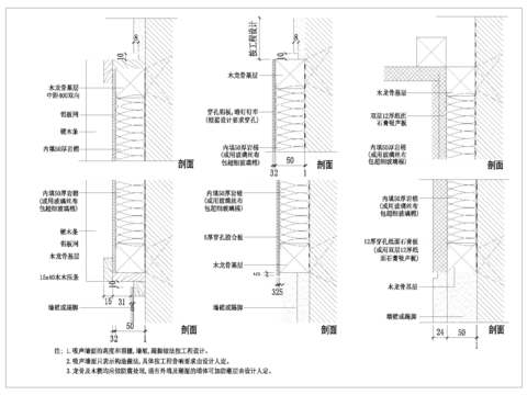  隔音吸声饰面墙cad大样图 