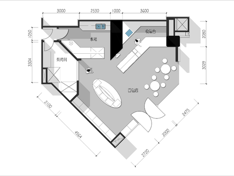  100㎡面包烘焙店cad平面图 