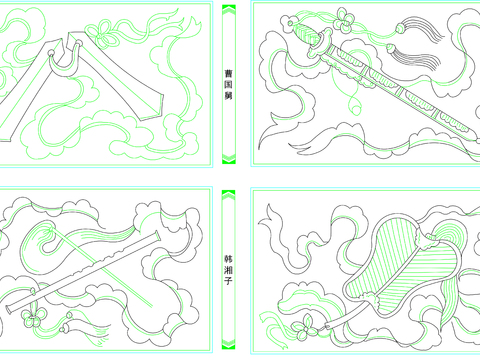  中式彩画图块暗八仙 