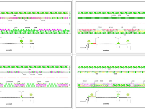  道路绿化标段及横断面CAD施工图纸 
