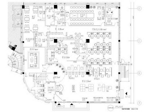  浦发银行二层支行装修cad施工图 