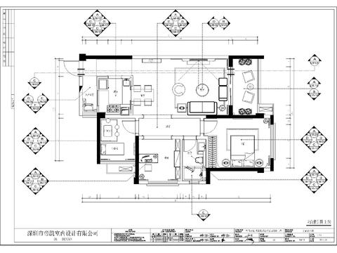  理想雅苑A3二居室样板房cad施工图 