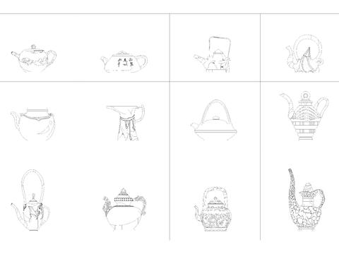  各种茶壶立面 