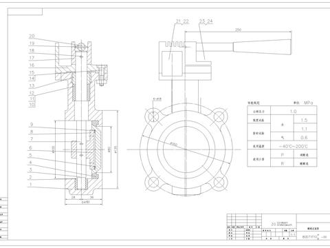  金属蝶阀总装CAD节点大样 