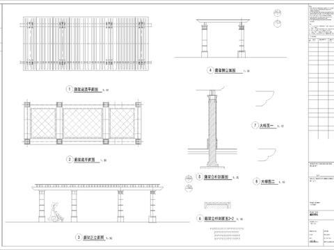  中心水池廊架cad大样详图 