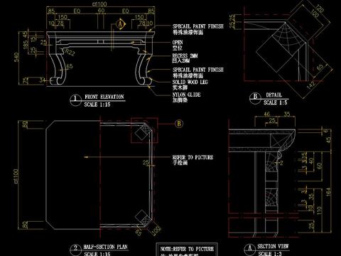  工厂中式茶几cad大样图 