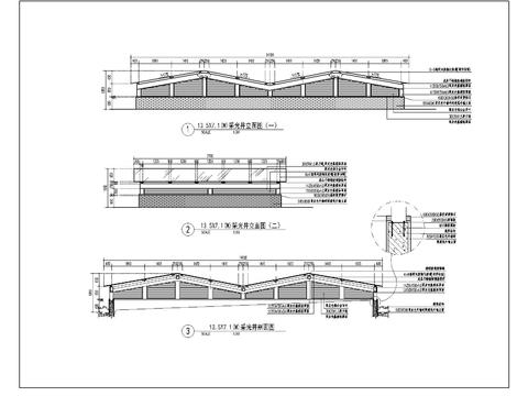  采光井顶视图 立面节点大样图 