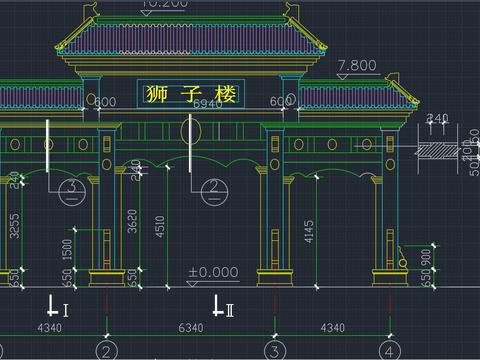  中式牌樓建筑cad施工圖 