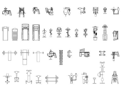  现代运动健身器材图块cad图库 