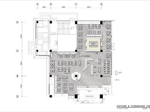  500㎡自助餐厅cad平面图 
