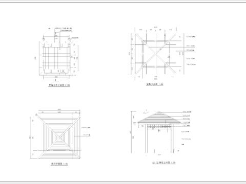  防腐木四角亭设计cad施工图 