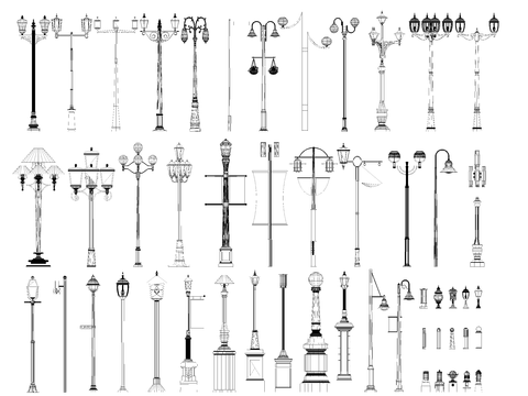  欧式铁艺路灯CAD施工图 