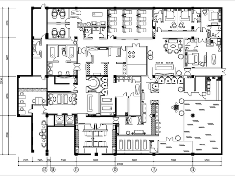  1000㎡桑拿洗浴SPA会所cad平面图 
