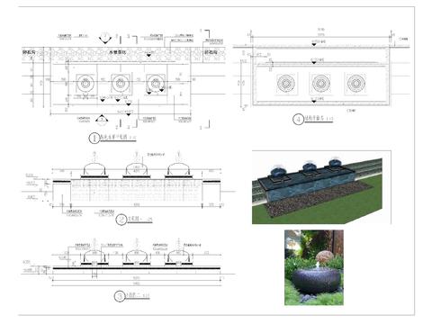  特色水景详图 平面剖面图 节点大样图 