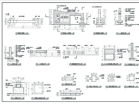  带花池景墙cad大样图 