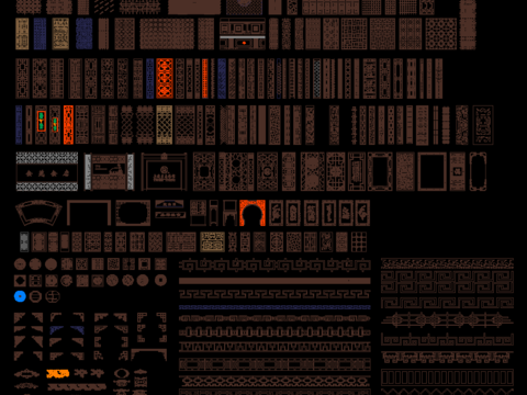  中式雕花屏风隔断CAD图库 