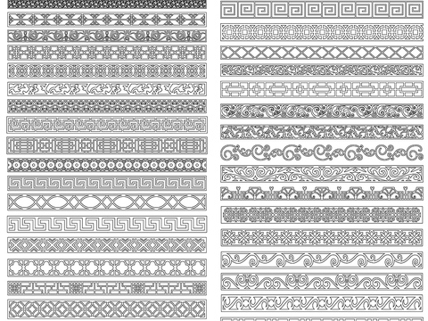  边条花边腰线方形圆形镂空雕刻雕花cad图库 