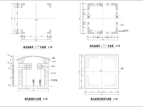  现代玻璃亭cad大样图 