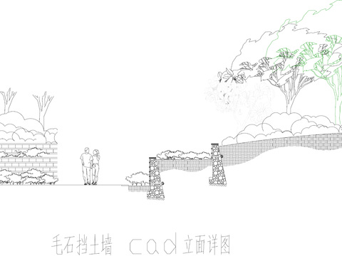  美丽乡村-乡村振兴项目毛石挡土墙CAD施工图 