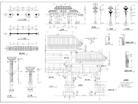  牌楼建筑cad大样图 