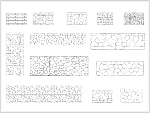  乡村民俗石头拼花院墙节点大样图 