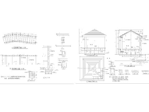  花架四角凉亭CAD施工图 