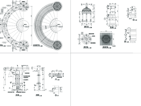  步行廊景亭围墙CAD节点大样 