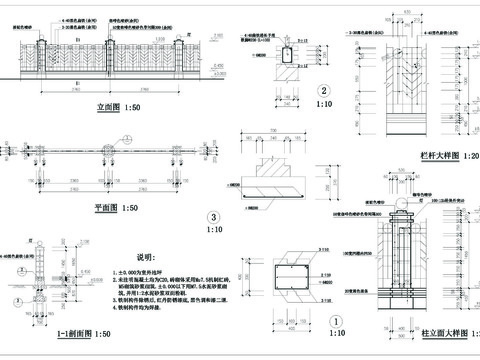  经典围墙cad大样图 