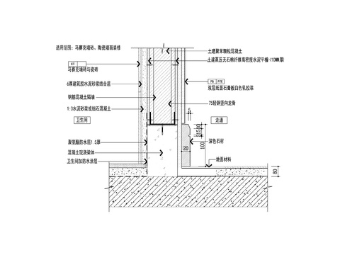  卫生间隔墙cad剖面节点大样图 