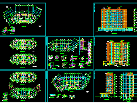  高层住宅建筑外观室内平面规划cad施工图 