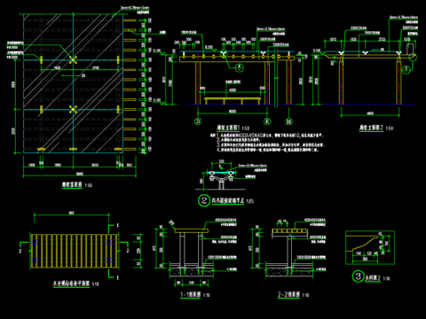  廊架及四爪驳接玻璃节点详图 