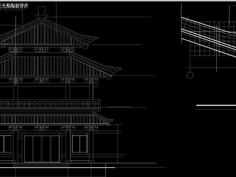  古建筑钟鼓楼cad立面图 