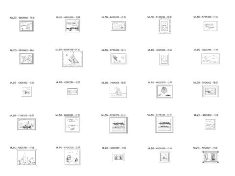  风景画立面cad图库 