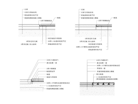  石材与地毯相接收口剖面节点大样图 