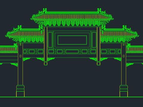  中式古牌坊建筑立面图纸 