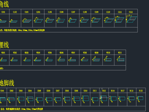  顶角线腰线地脚线门套cad图库 