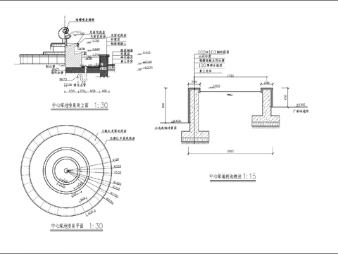  圆形喷泉详图圆形叠水喷泉节点大样 