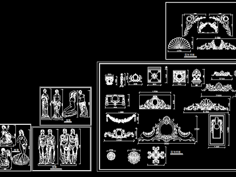  花式浮雕及雕塑造型大样图CAD施工图 