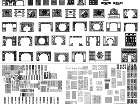  雕花隔断花格元素CAD图库 