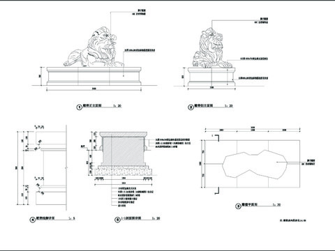 狮子雕塑CAD节点大样 