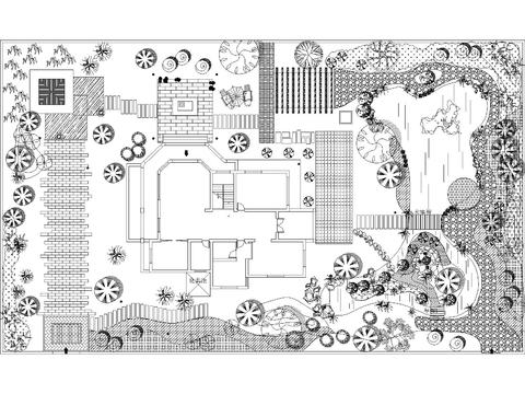 獨棟別墅庭院園林景觀工程cad施工圖 