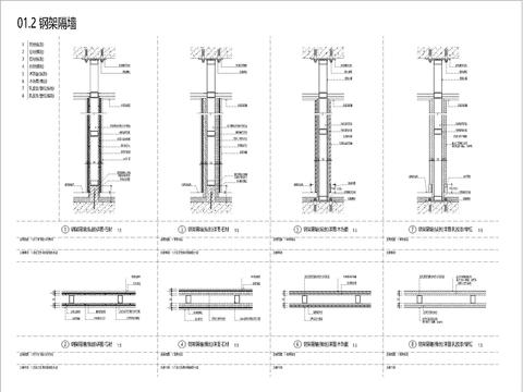  钢架隔墙cad大样图 