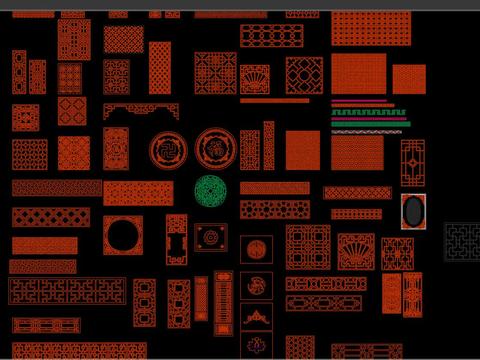  镂空雕花平面cad图库 