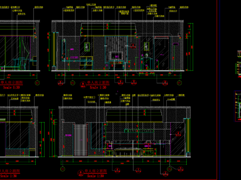  单人房立面CAD节点大样 